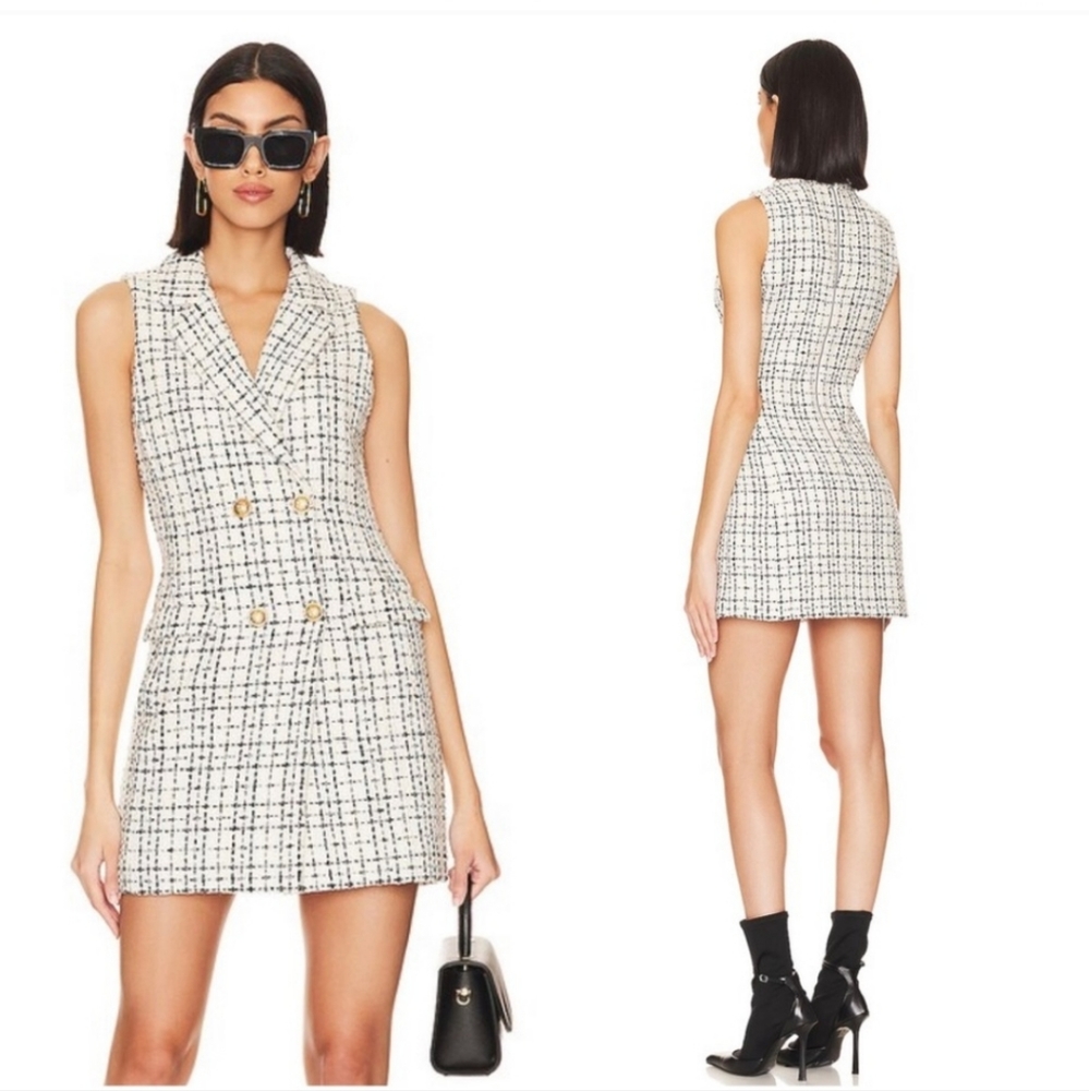 Alice + Olivia White Tweed Sleeveless Blazer Dress